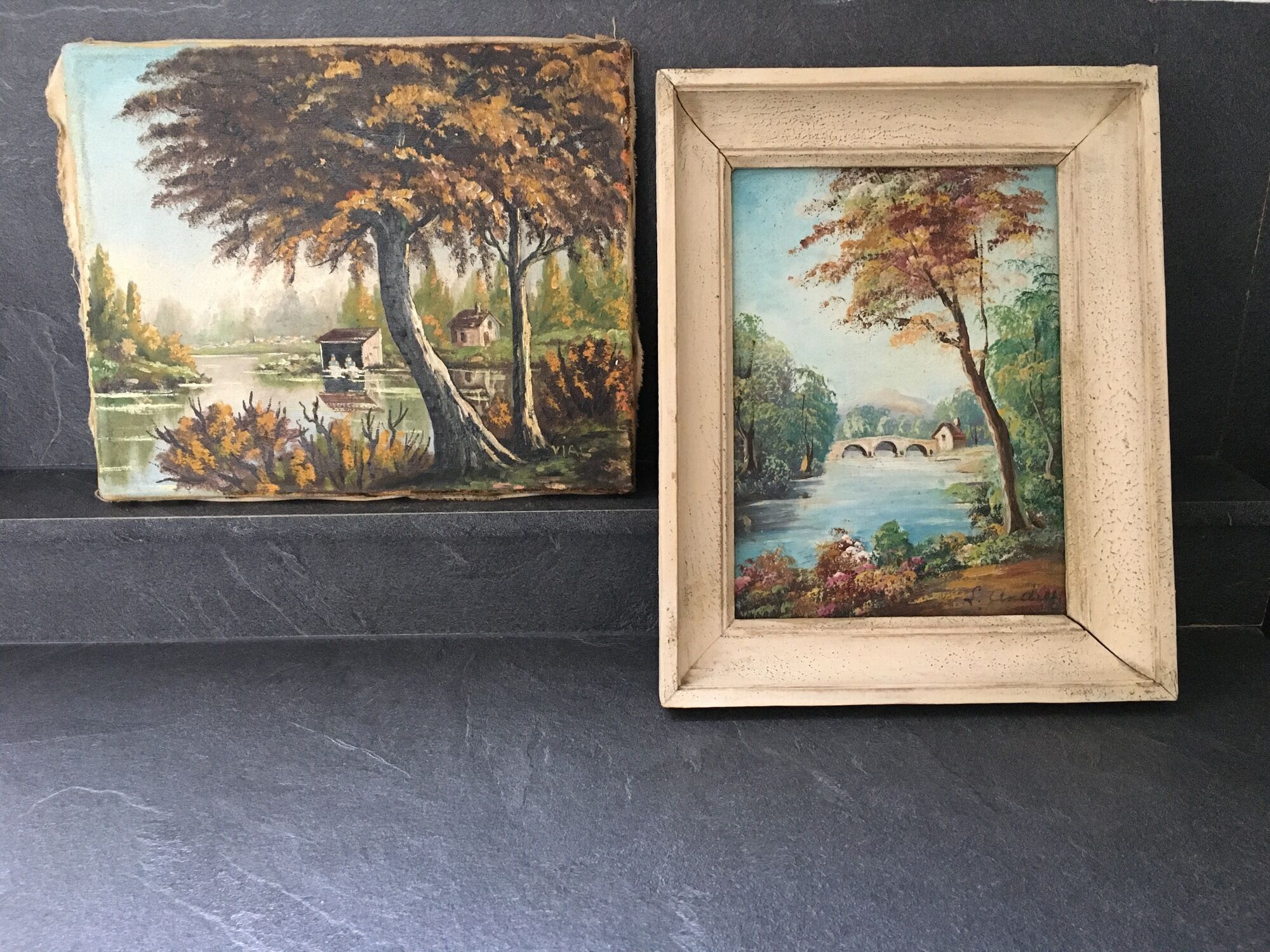 Painting Oil on Wood Bucolic Landscape Signed Louis Andrey