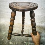 Turned wood tripod stool