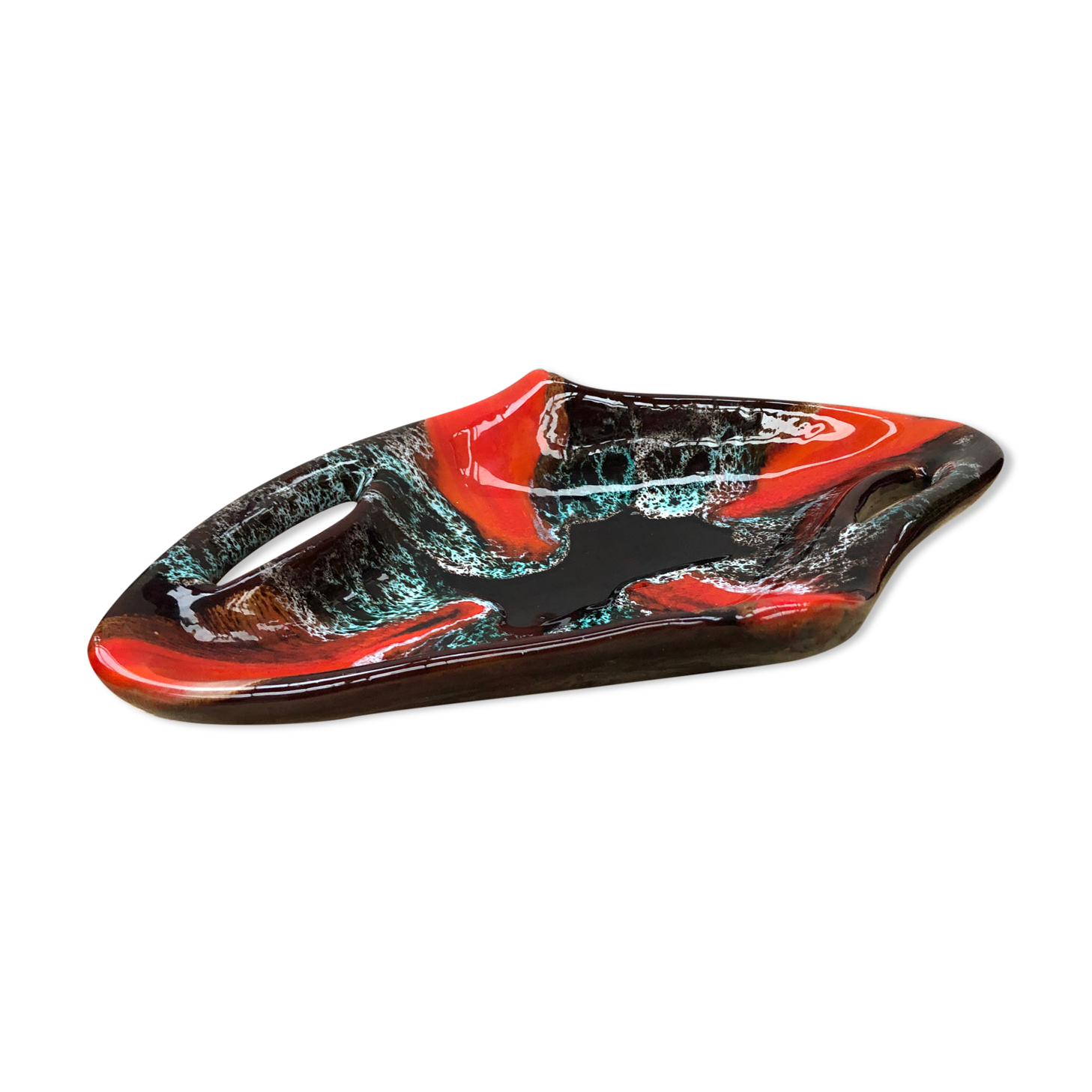 Old dish ceramic brown red black vintage