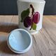 Porcelain jam pot with hand-painted plum design, signed sweet jar.