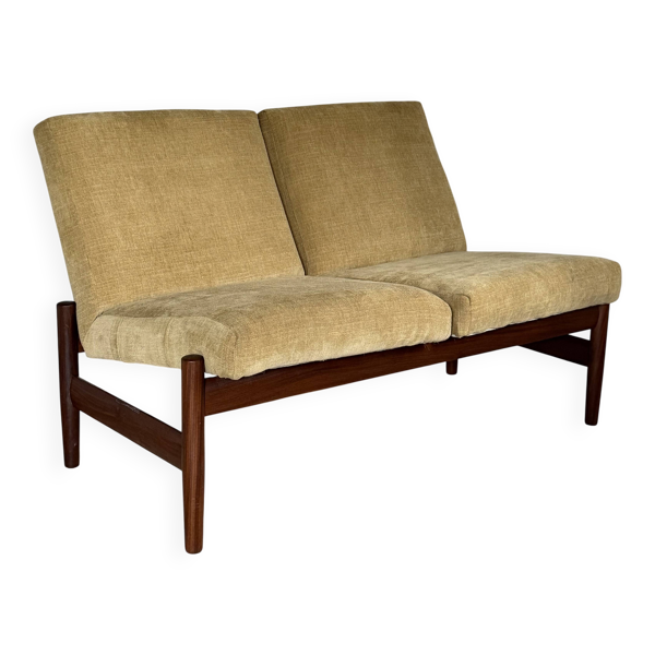 Banquette scandinave vintage velours jaune