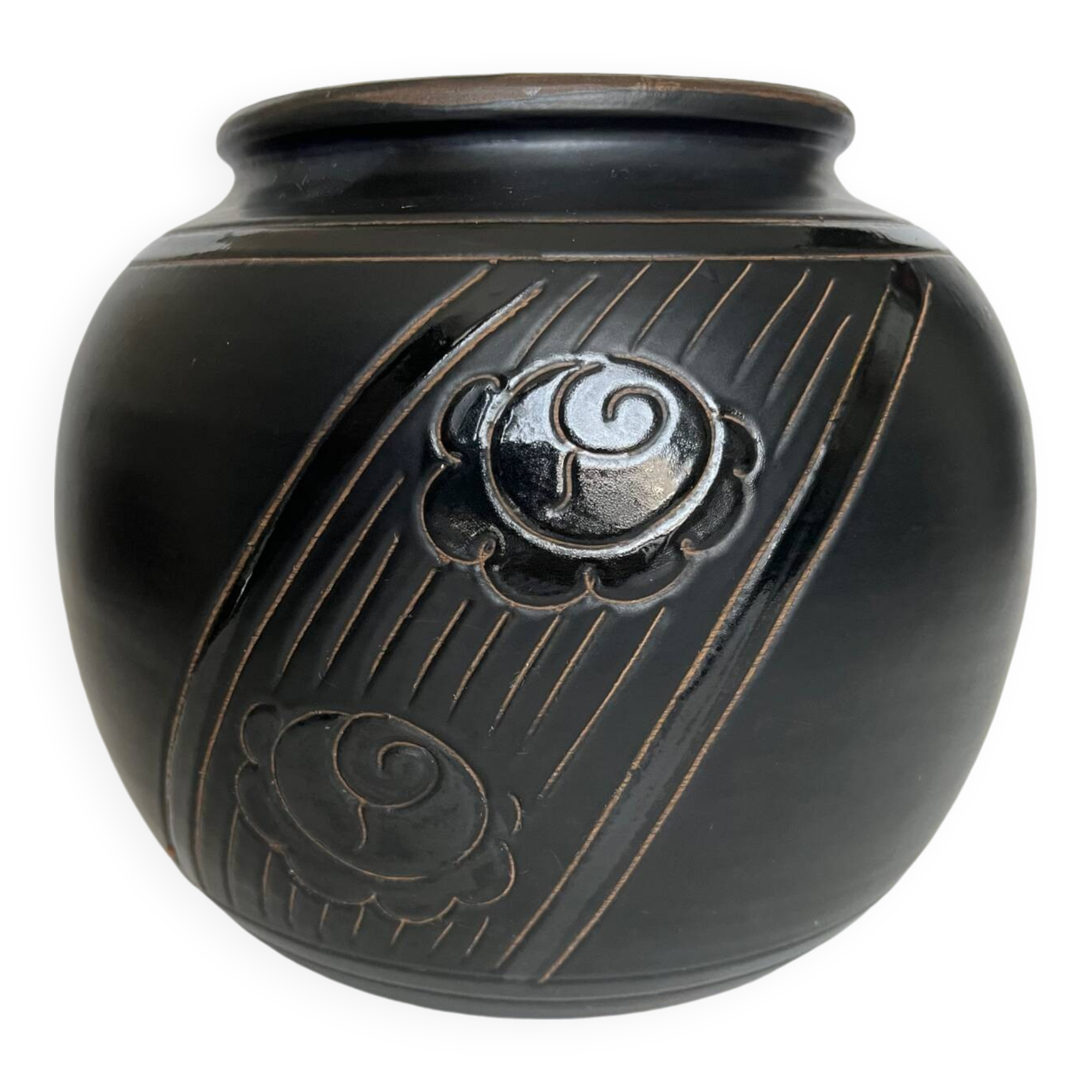 Art Deco ball vase in black ceramic