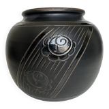 Art Deco ball vase in black ceramic