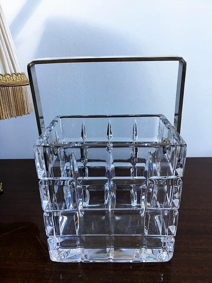 Very graphic ice bucket in cut glass and chrome handle