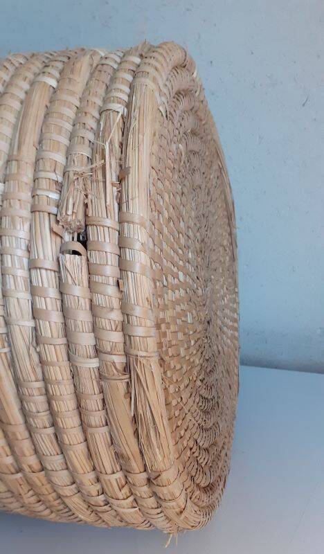 Panière corbeille ronde vintage en paille