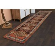 1970s Vintage Turkish Handmade Wool & Cotton Orange Runner Rug 80x356
