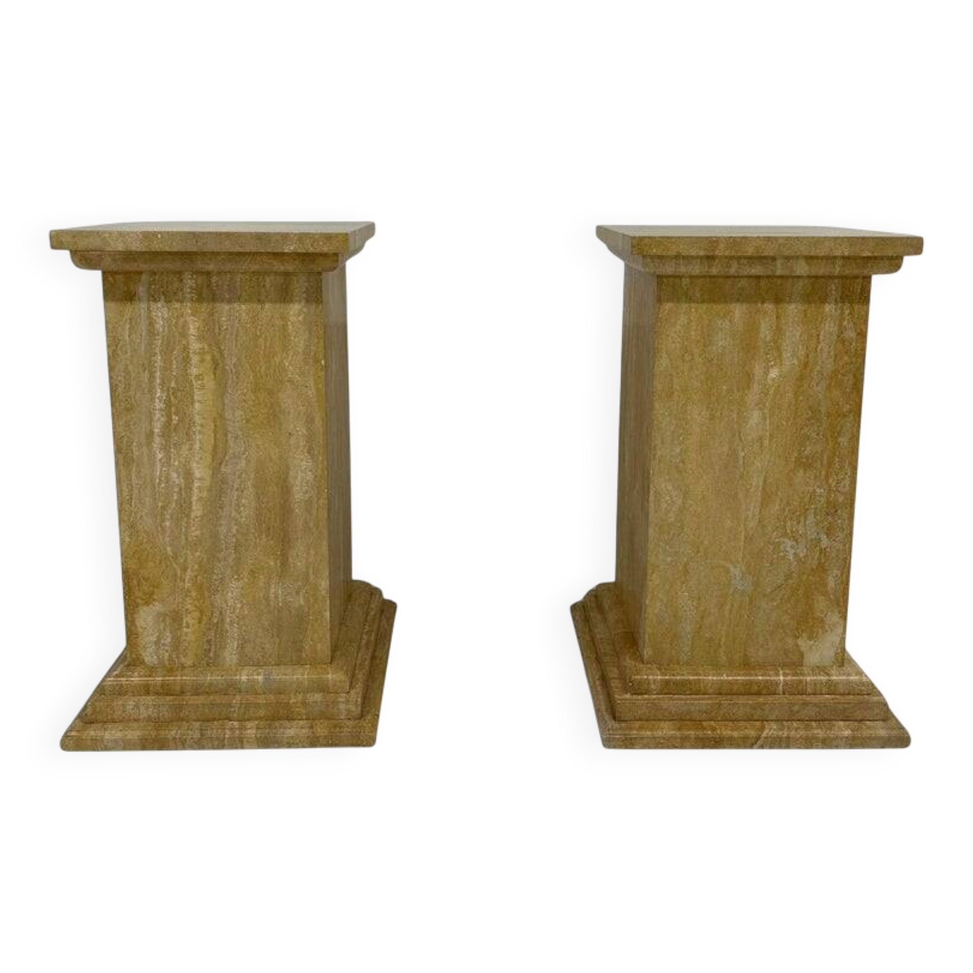 Pair of Art Deco Travertine Columns, Italy, Elegant Design, 1940s