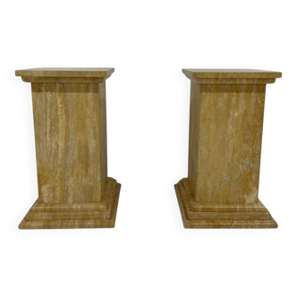 Pair of Art Deco Travertine Columns, Italy, Elegant Design, 1940s