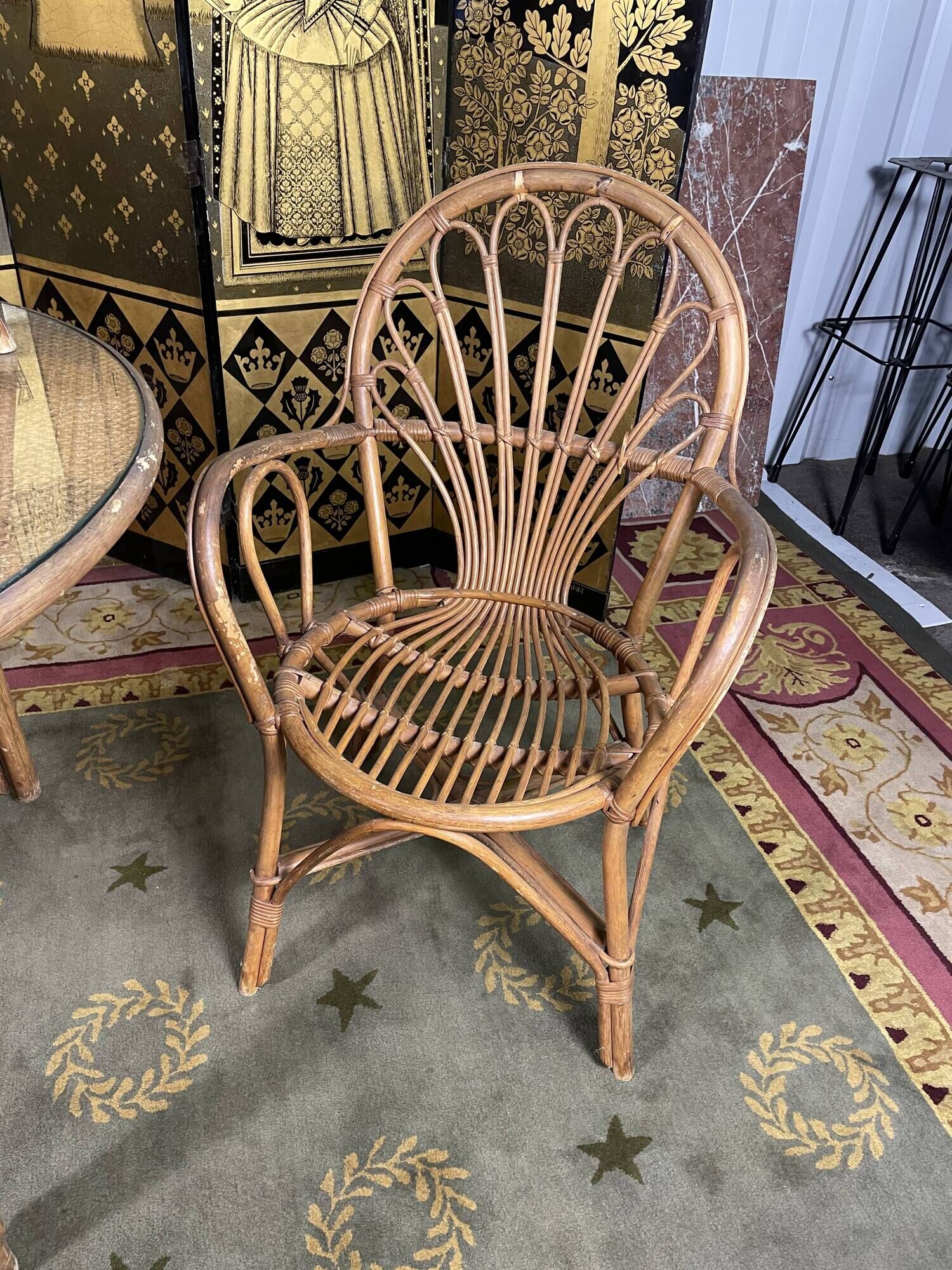 Garden furniture in rattan table and 4 armchairs