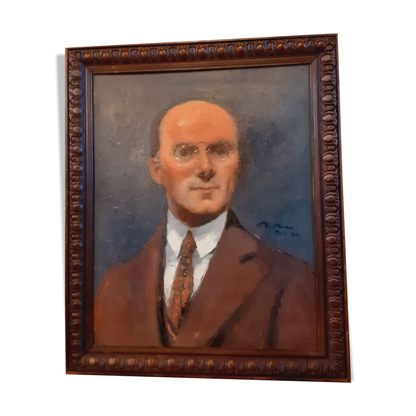 Portrait of a man oil on Art Deco panel 1930