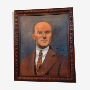 Portrait d'homme huile sur panneau Art Déco 1930