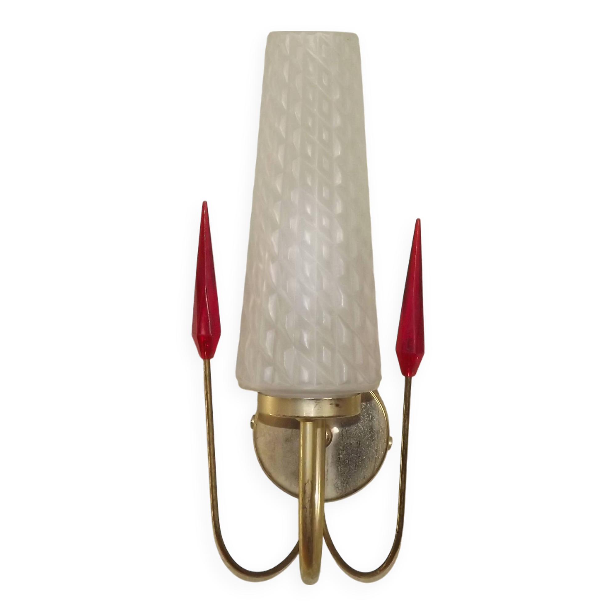Simple Vintage Retro 1960s Gold Metal White Glass Shade 5