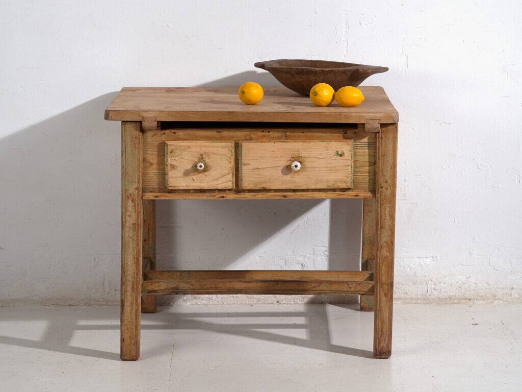 Central European pine kitchen table with two drawers – Tyrol, circa 1910