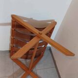 Hocker / Puff Leder & Holz années 1970