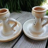 Pair of stoneware candle holders