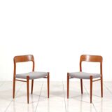3 Niels Møller „Model 75“ teak dining chairs reupholstered