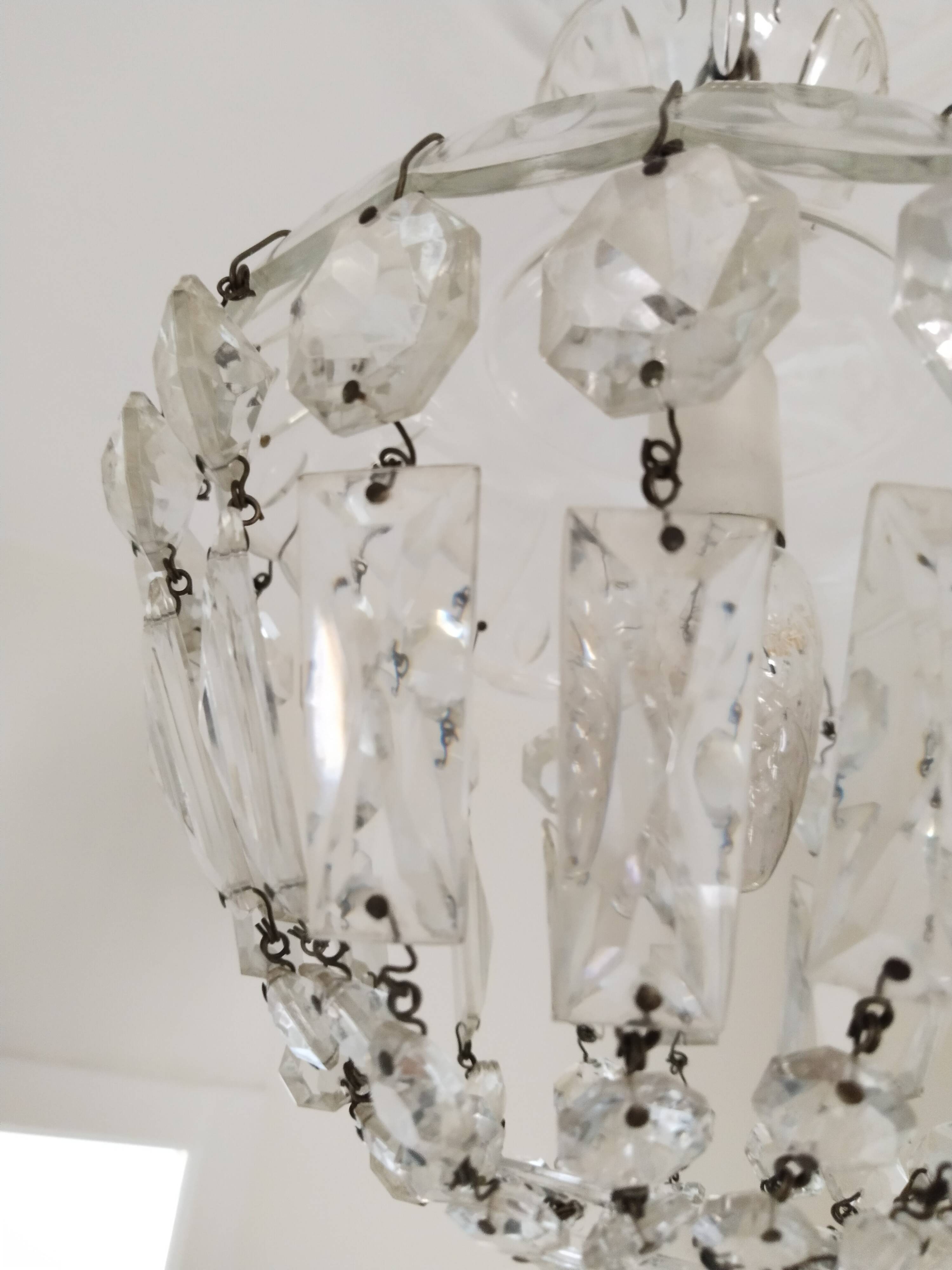 Lustre ancien à pampilles  , suspension vintage , shabby chic