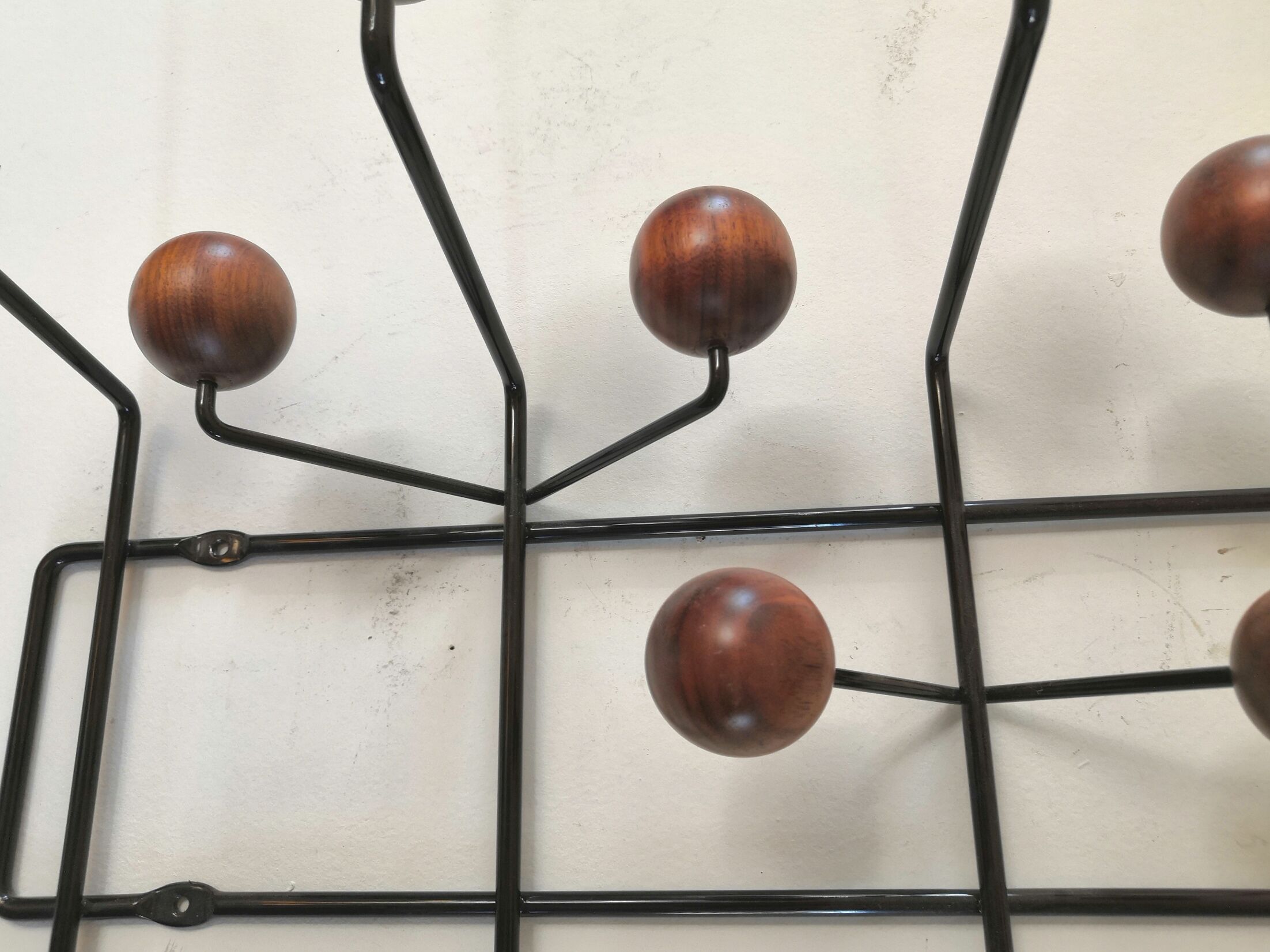 Hang It Hall coat rack, Eames Vitra edition design, walnut and chocolate steel structure