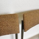 Set of 4 Vintage Industrial School Chairs: Brown Fabric, Black Metal Base