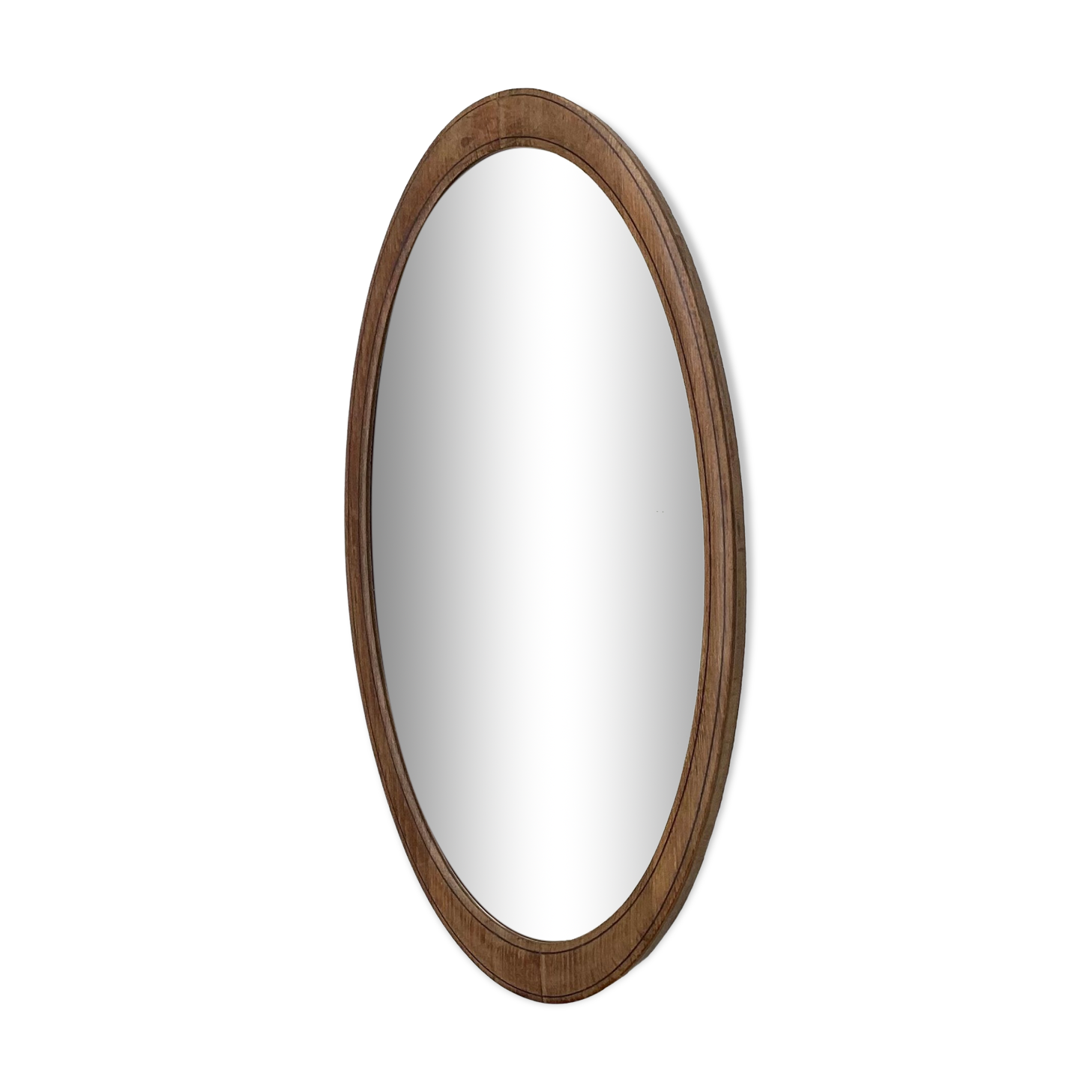 Oval beveled mirror surrounded by light wood dimension: height -74,5cm- width -38,5cm- prof-2cm-