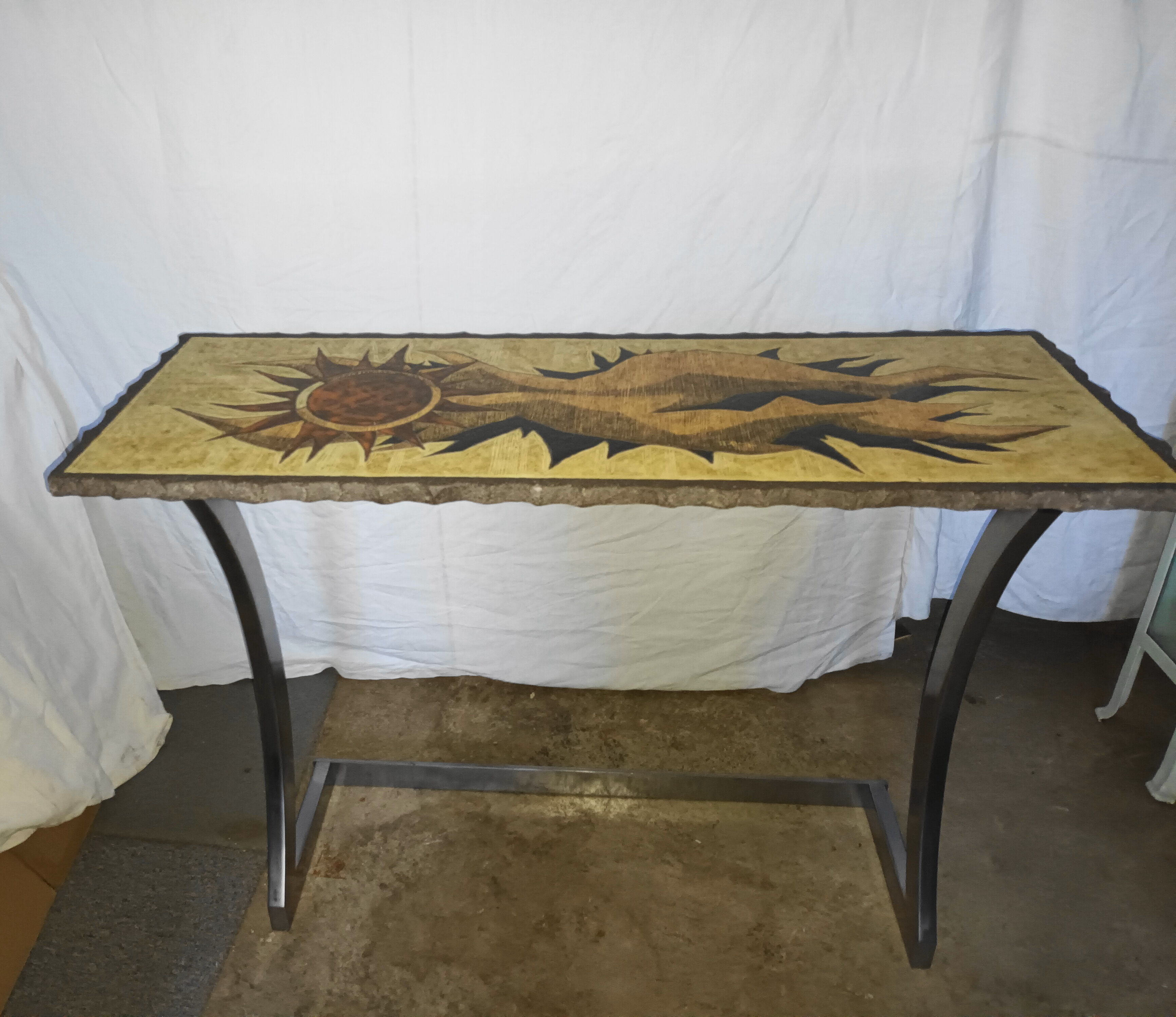 Vintage lava stone console signed Jean Jaffeux