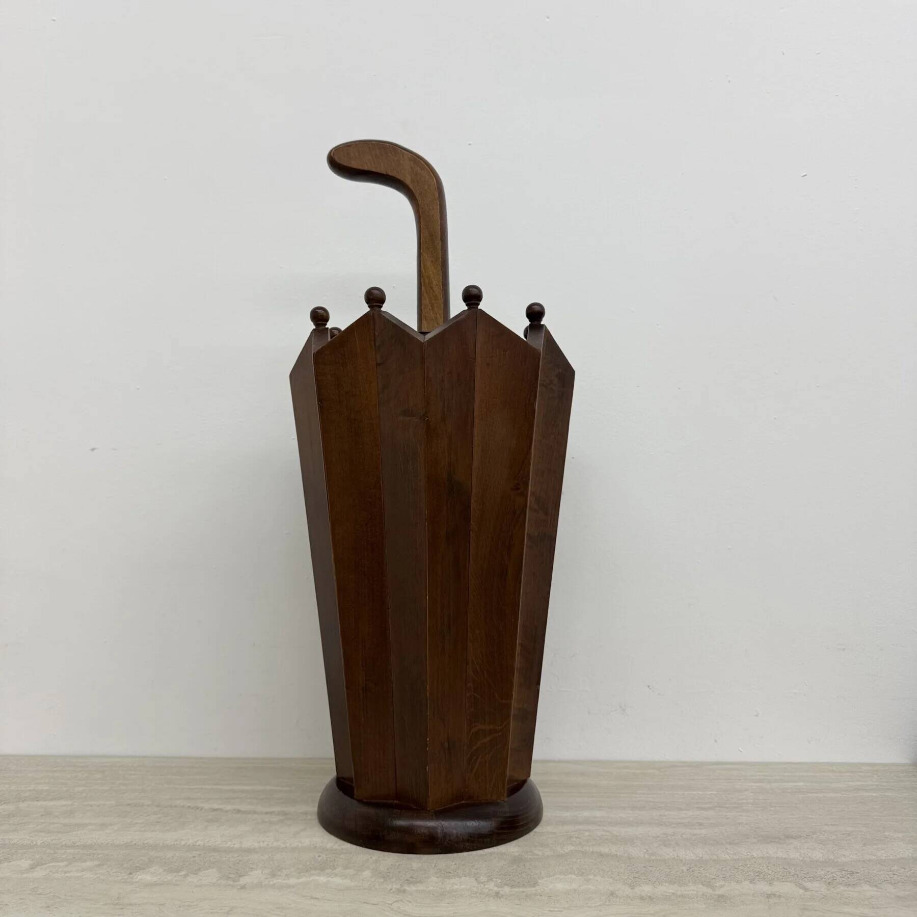 Art Deco chestnut wooden umbrella stand, France 1930s