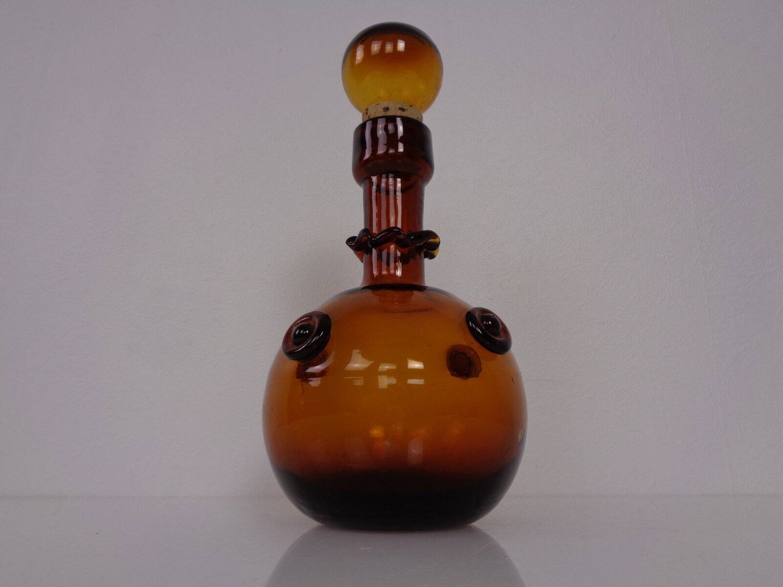 Italian amber glass decanter with stopper, 1960s