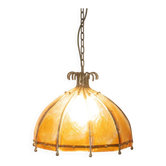 Lampe de plafond brutaliste des années 1970 avec abat-jour en verre orange.