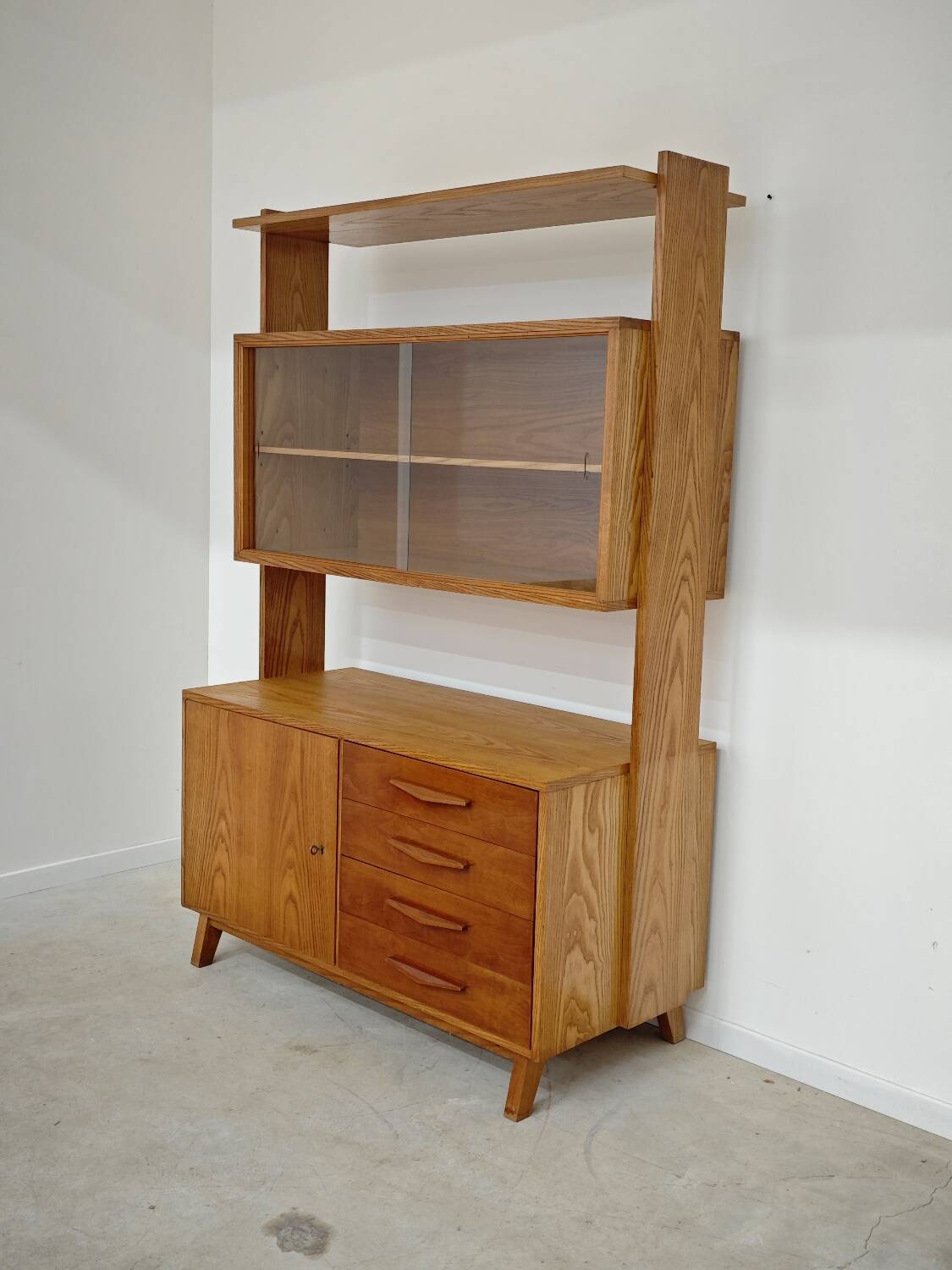 High sideboard, wooden display cabinet by Frantisek Jirak – 1960