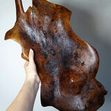 Large monoxyle bowl made of dark raw olive wood from the 1950s.