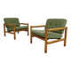 Pair of chalet style armchairs in green fabric