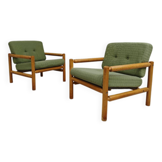 Paire de fauteuils style chalet tissu vert