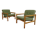 Pair of chalet style armchairs in green fabric