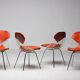 Set of 4 Eames wire chairs for Herman Miller with original Bikini seats by Girard.