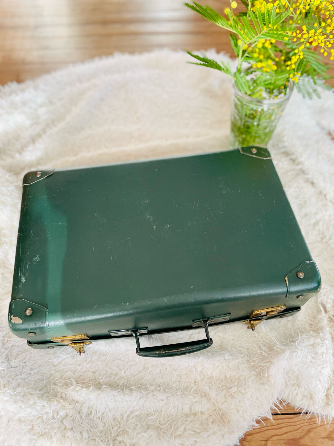 Valise carton vintage vert foncé