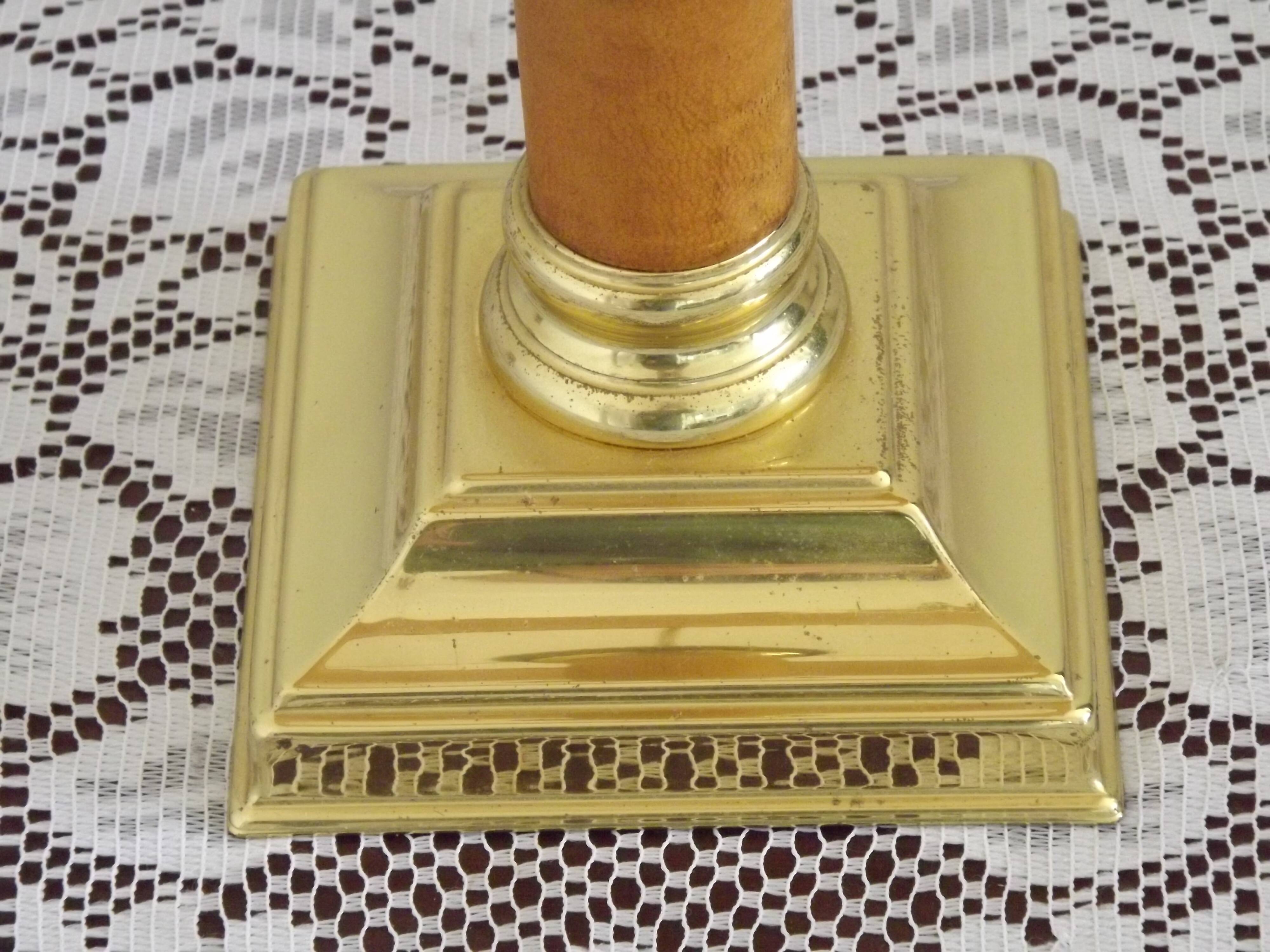 Tall French Mid Century Table Lamp Square Base With Beige and Gold Shade