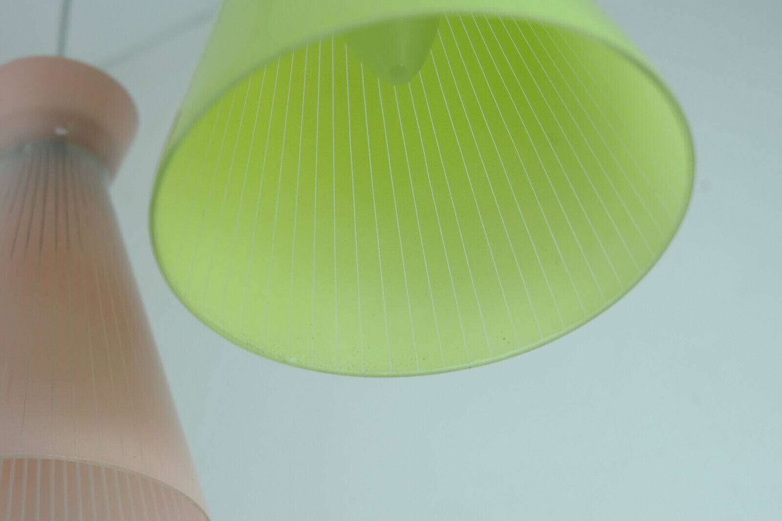 1950s mid century 2-light mid century pendant light glass shades and brass