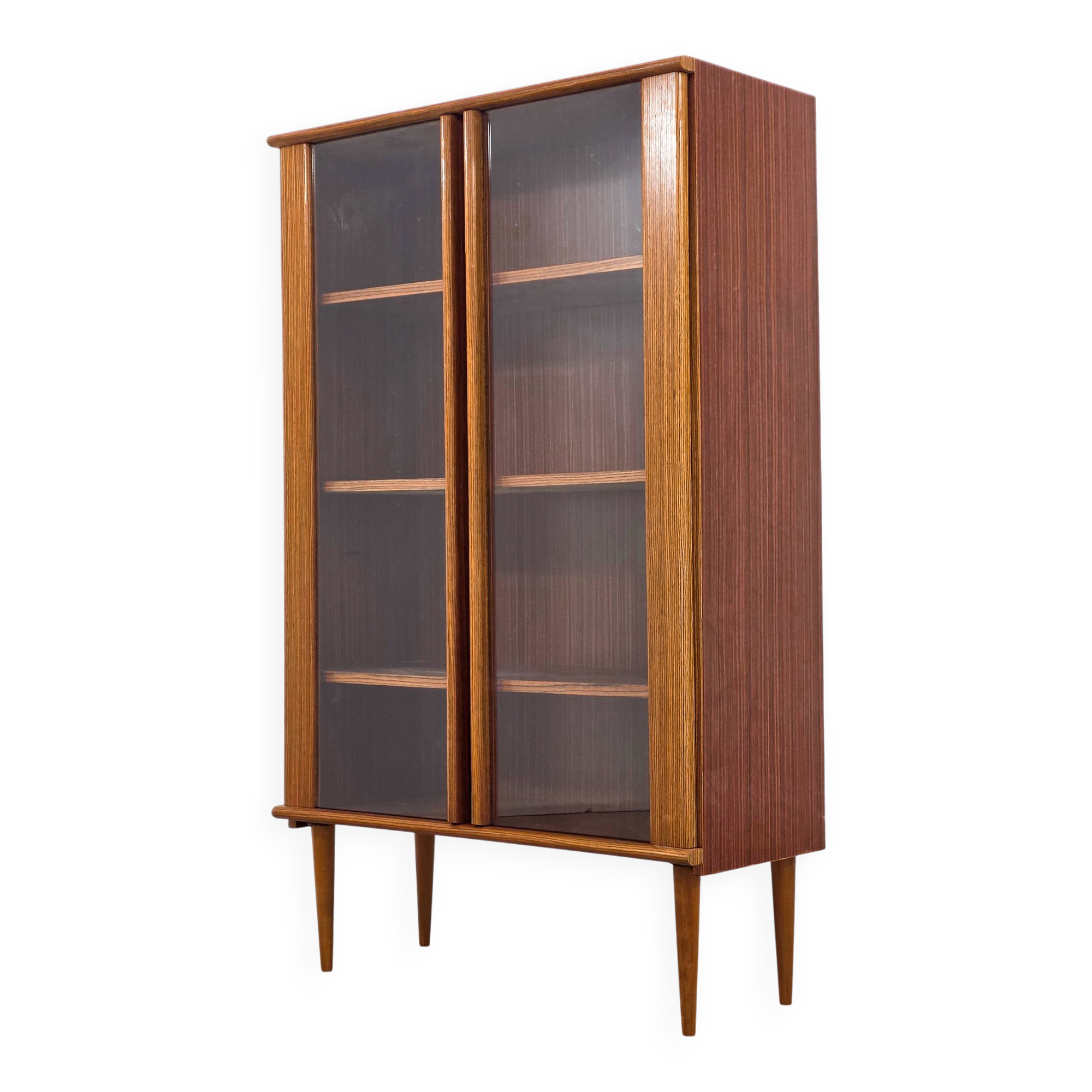 Bibliothèque vitrée scandinave en bois, années 1960