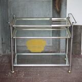 Vintage rolling dessert bar in gold metal and glass by Roche Bobois.