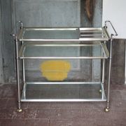 Vintage rolling dessert bar in gold metal and glass by Roche Bobois.