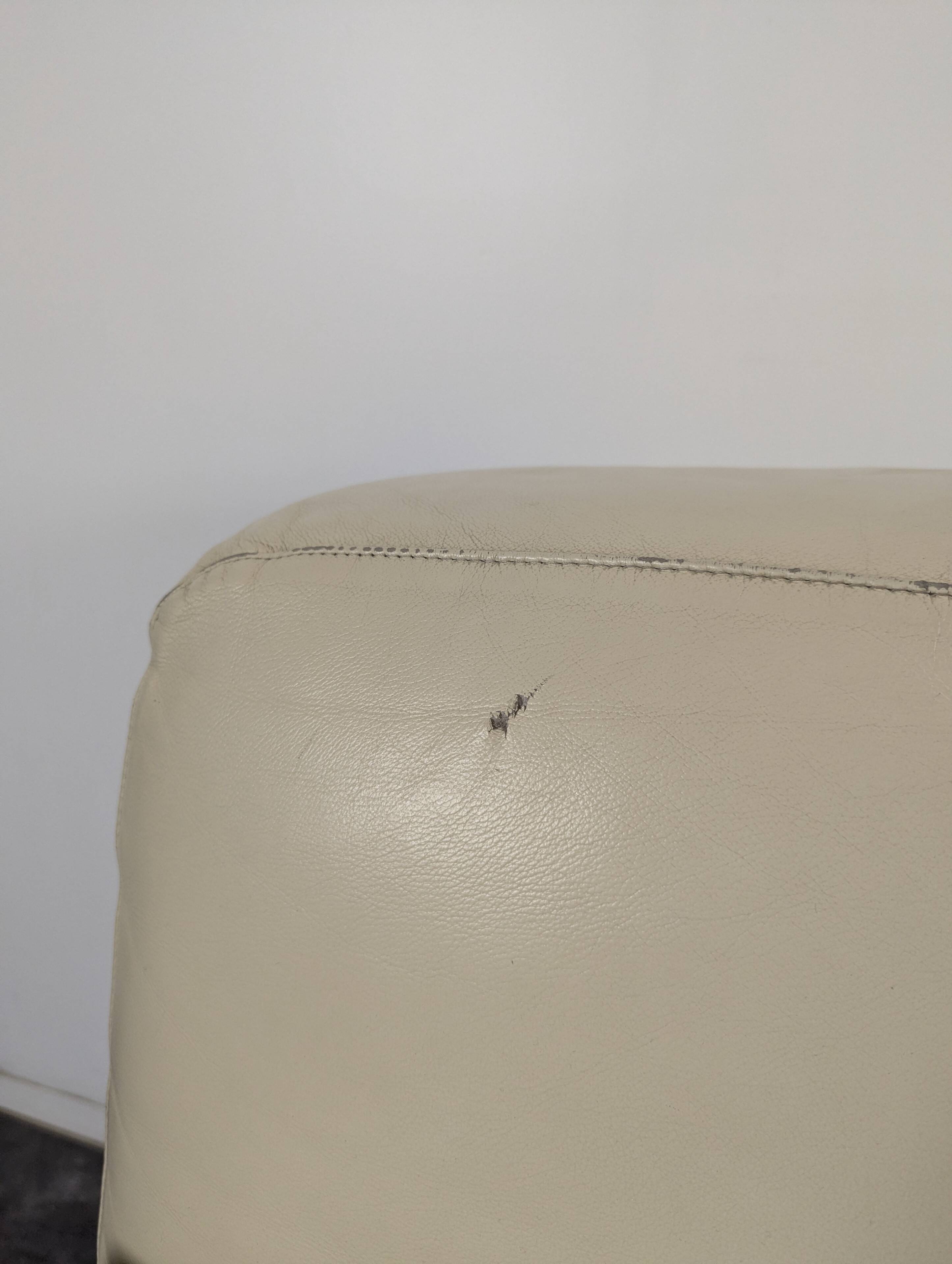 Cream leather 4-seater sofa