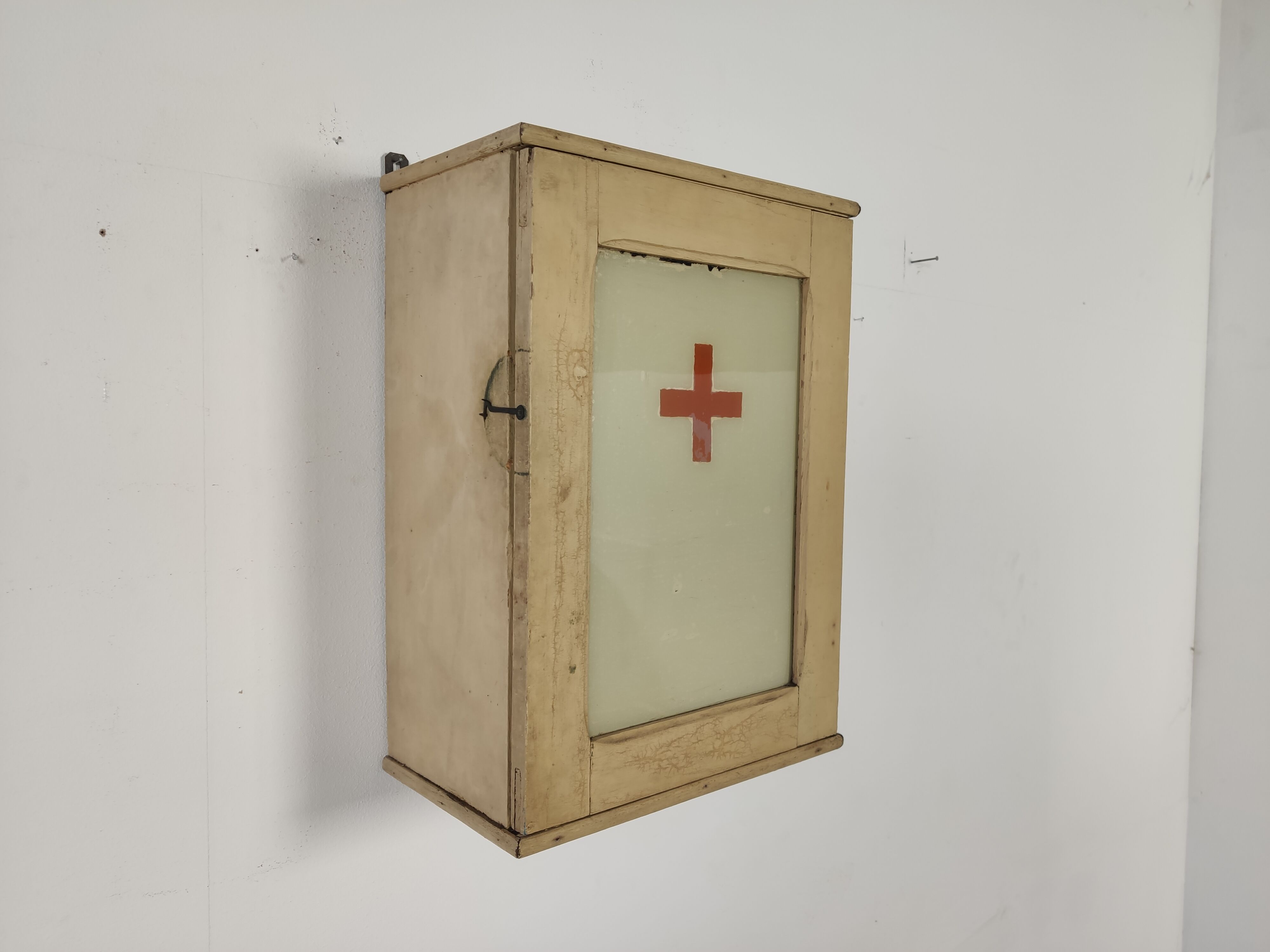 old wooden medicine cabinet, 1950s