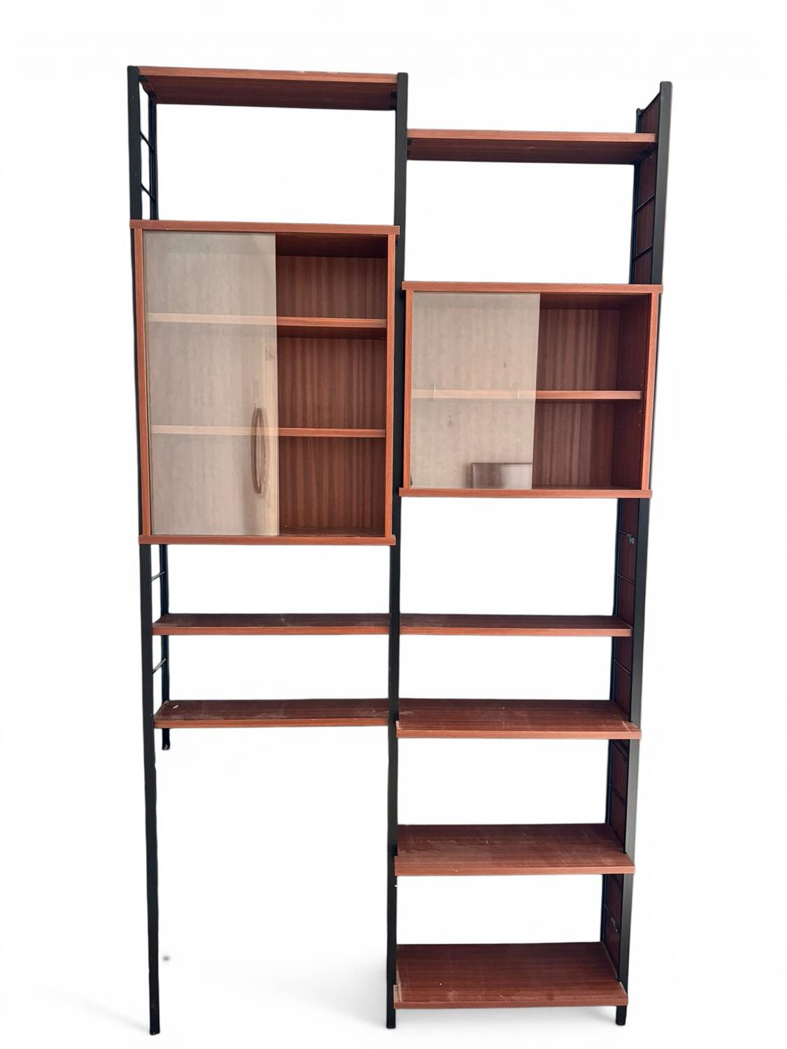 Scandinavian modular library shelves - lacquered mahogany metal 1970