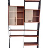 Scandinavian modular library shelves - lacquered mahogany metal 1970