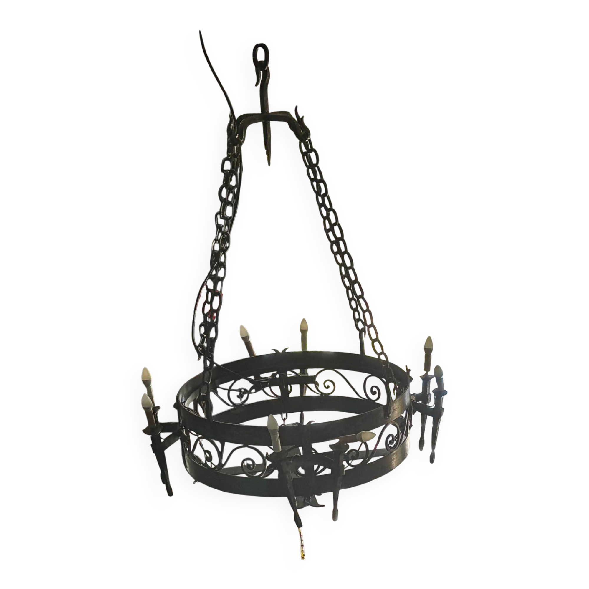 Wrought iron chandelier from the year 1950.