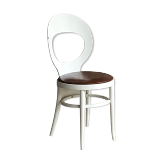 Baumann's Seagull Chair - white laqué wood, brown faux leather seat - 1970
