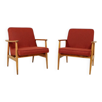 Paire de fauteuils vintage laine orange brûlée 1965 M.Zielinski
