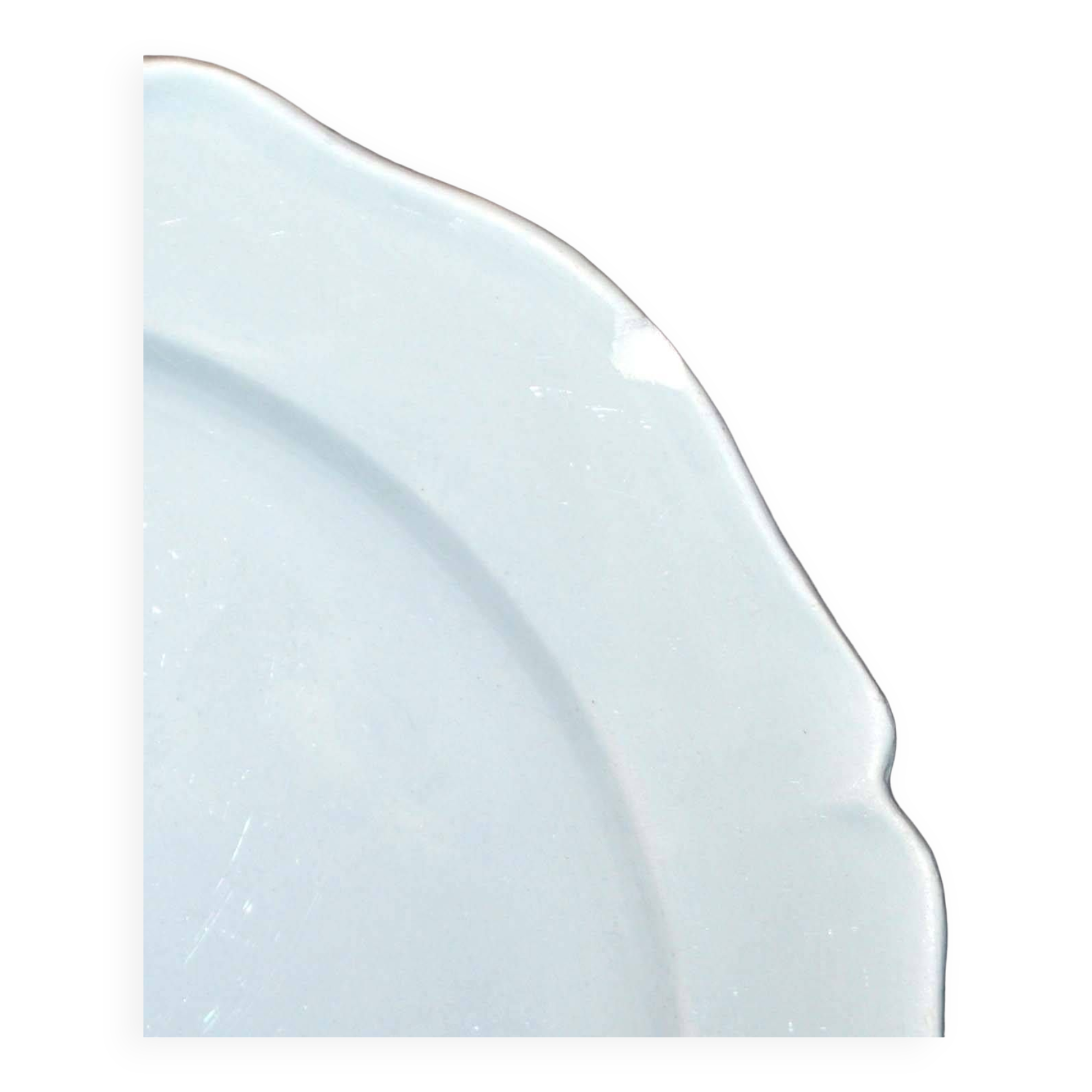 MONTEREAU Set of 12 old scalloped flat plates Pastel blue opaque earthenware 1820-30