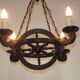 French vintage rustic 4 light wheel chandelier hand