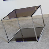 Paire de tables basses en métal chromé et verre fumé, Italie années 70